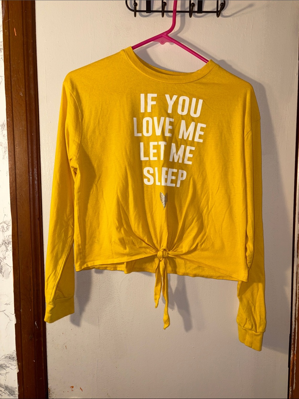 Made Right 💕 Yellow Tie-Front Graphic Long Sleeve “If You Love Me Let Me Sleep"
